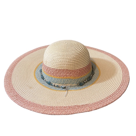 Royal Road Trading Company Turquoise Stone Beaded Band Straw Wide Brim Sun Hat - Picture 7 of 11